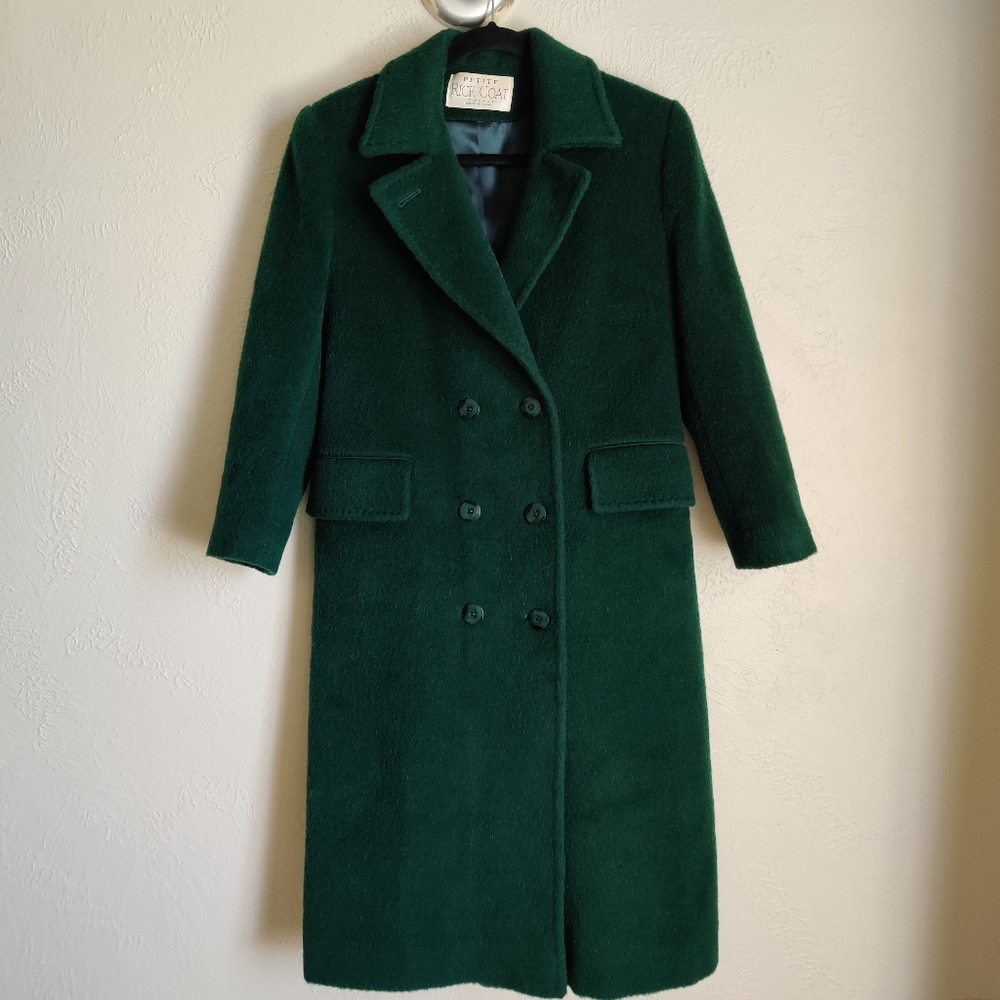 Rice Coat Company Emerald Green Mohair Wool Trench Coat